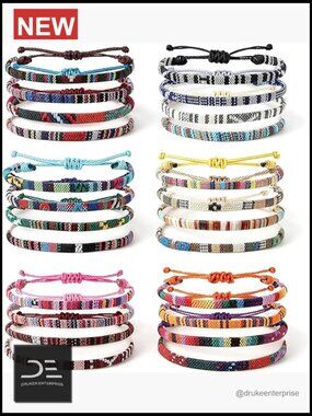 24 Pcs Bohemian Beaded Bracelets, Handmade Adjustable Friendship Bracelets,